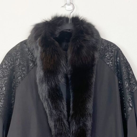 Vintage Harry Yagoda Weatherproof Black Trench Coat Fur Trim & Lining Size Large - Picture 5 of 15